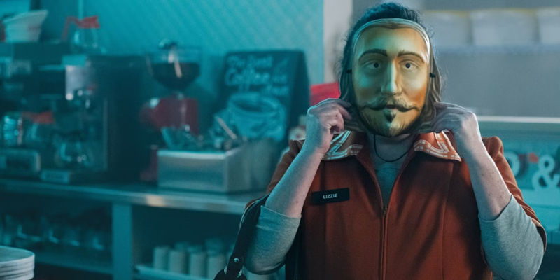 Lizzie (Amanda Barker) wears a John Carver mask in Thanksgiving