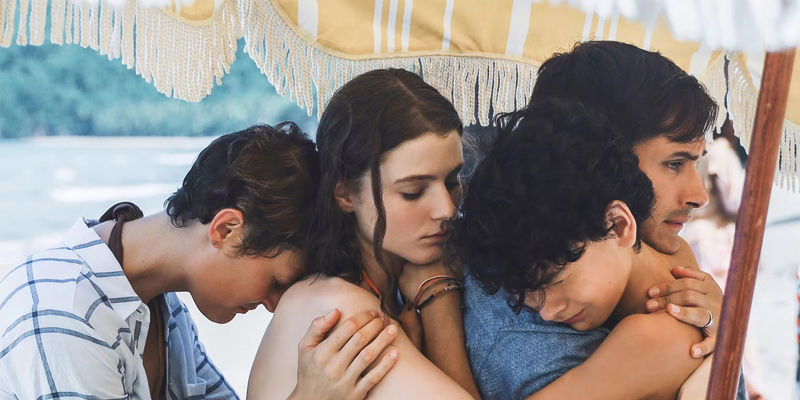 Guy, Prisca, Maddow and Trent emotionally embracing each other in Old