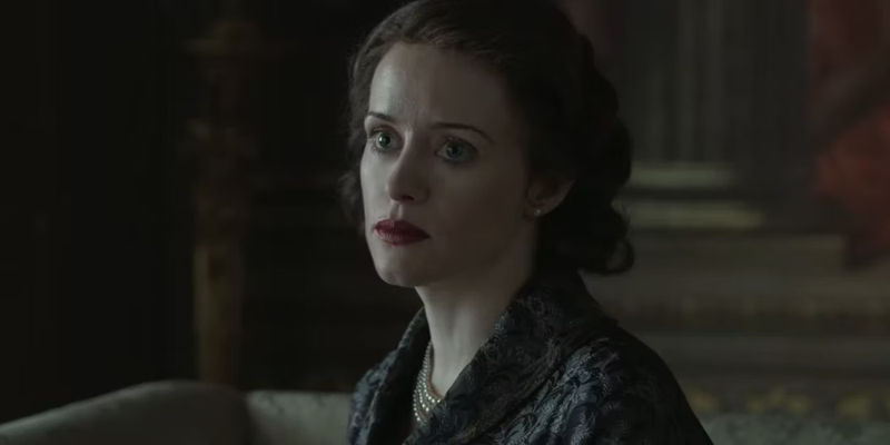 Younger Queen Elizabeth (Claire Foy) looking sad in The Crown finale