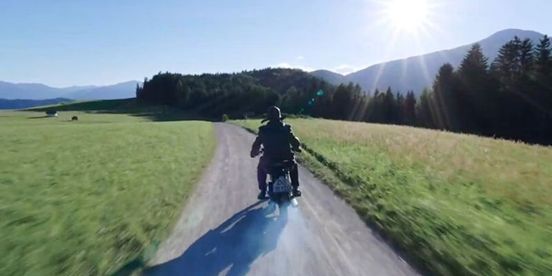 Valerie Pachner riding a motorcycle in A Hidden Life