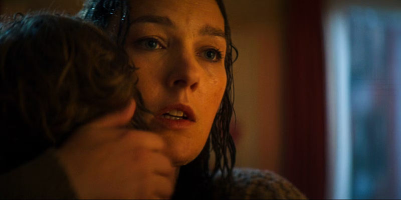 Sally puts her hand on the back of Percy's neck as she hugs him in Percy Jackson & the Olympians.