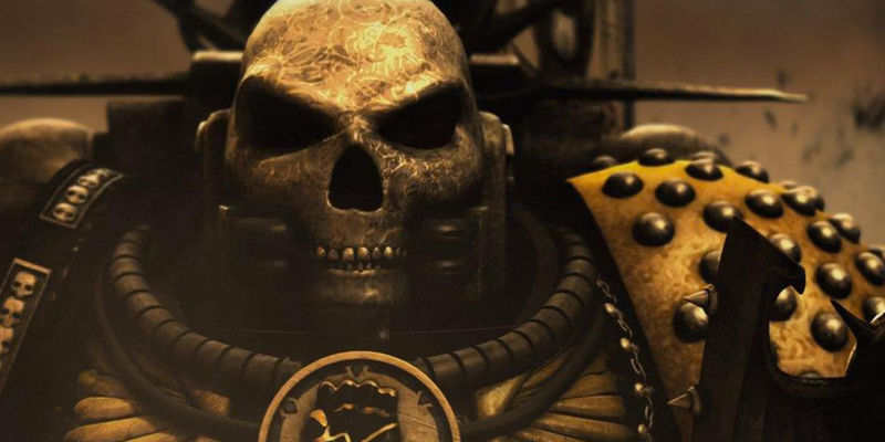A skull faced armor in Warhammer 40k