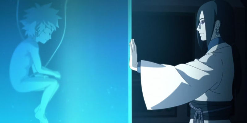 Orochimaru looks at the clone that would become Mitsuki in Boruto