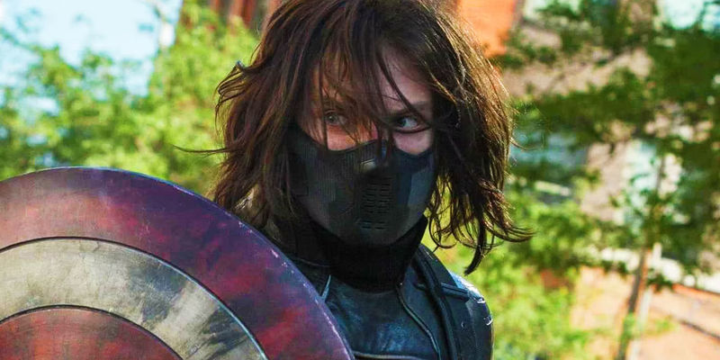 Bucky Barnes with Captain America's shield in 2014's The Winter Soldier