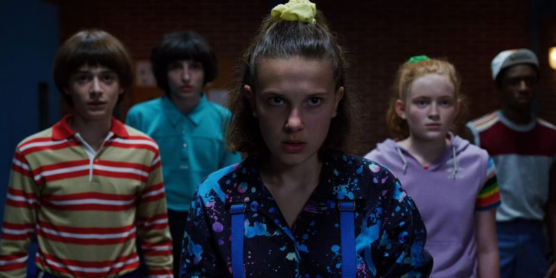 Eleven and her friends in Stranger Things