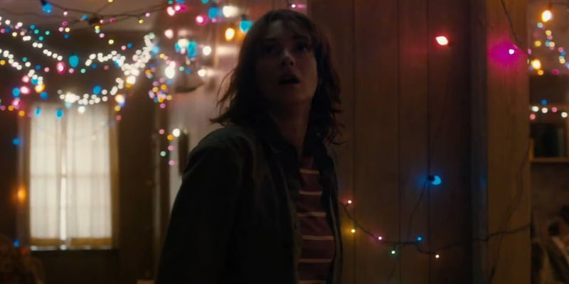 Joyce surrounded by lights in Stranger Things