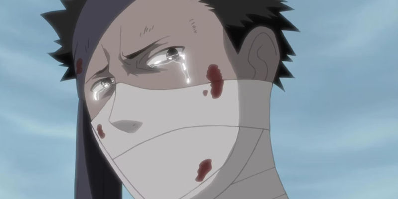Zabuza cries while covered in blood in Naruto