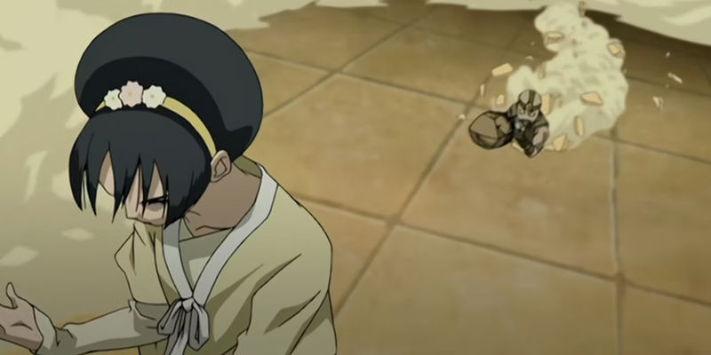 Toph fights earthbenders in Avatar: The Last Airbender.