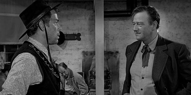 John Wayne facing off with Lee Marvin in The Man Who Shot Liberty Valance