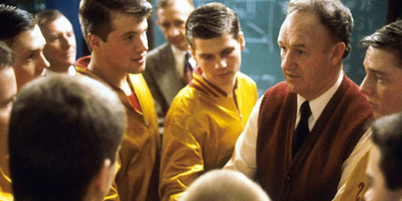 Coach Norman (Gene Hackman) motivates his team in Hoosiers
