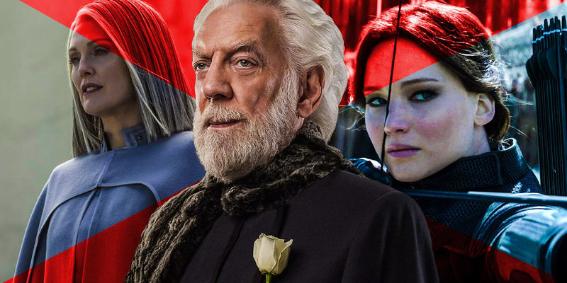 A blended image features Coin, Snow and Katniss in the Hunger Games franchise with a red X 