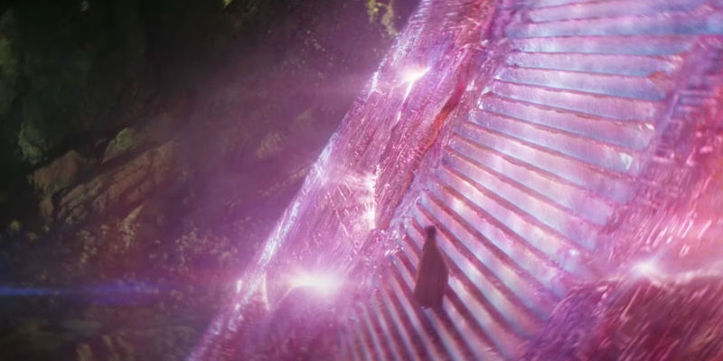 Jia ascends a pink staircase in Godzilla x Kong: The New Empire