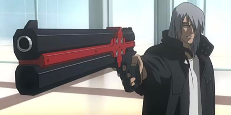 Brandon Heat from Gungrave aiming his signature pistol