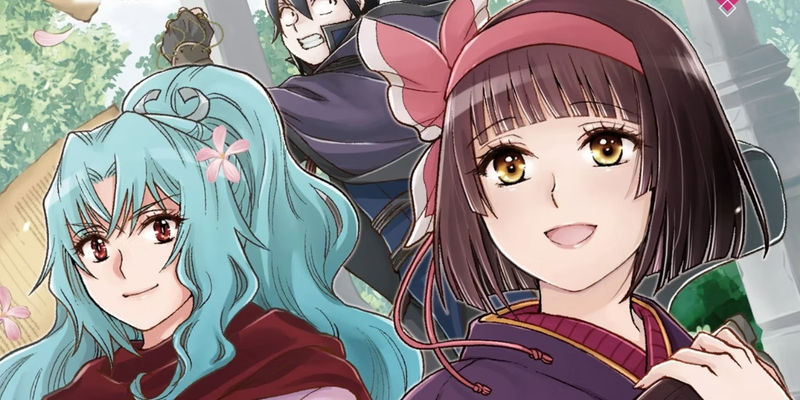 Tsukimichi Moonlit Fantasy visual featuring two of the female leads, one with reddish eyes tied into a blue ponytail, and the other with a brown bob cut.