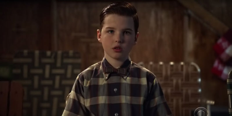 Young Sheldon looking scared and upset.
