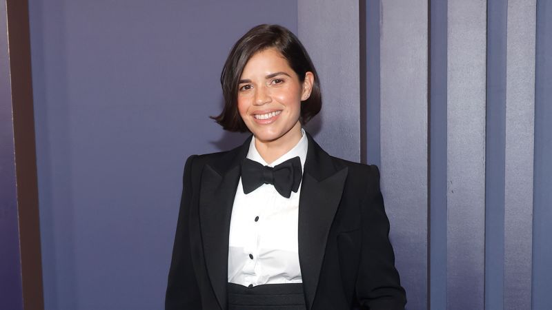 Stylish Transformation: America Ferrara trades pink for a sleek black tux