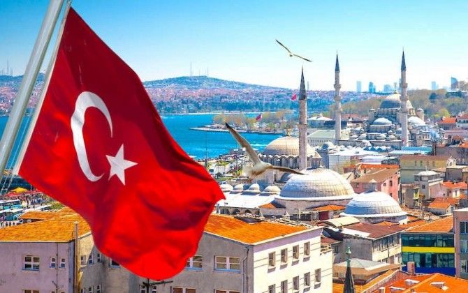 Turkey scenery with flag