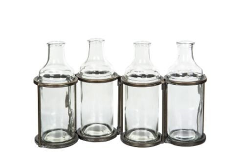 produktbild för Flaskor M Ställning Antik Mässing 36x8x12,5 Cm