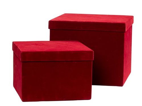 produktbild för Hat Box 4-Kantig Velour S/2 d 15-18 h 10-15 Cm x 6