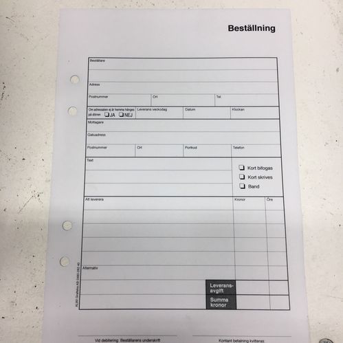 BESTÄLLNINGSBLOCK 100 ARK/BLOCK