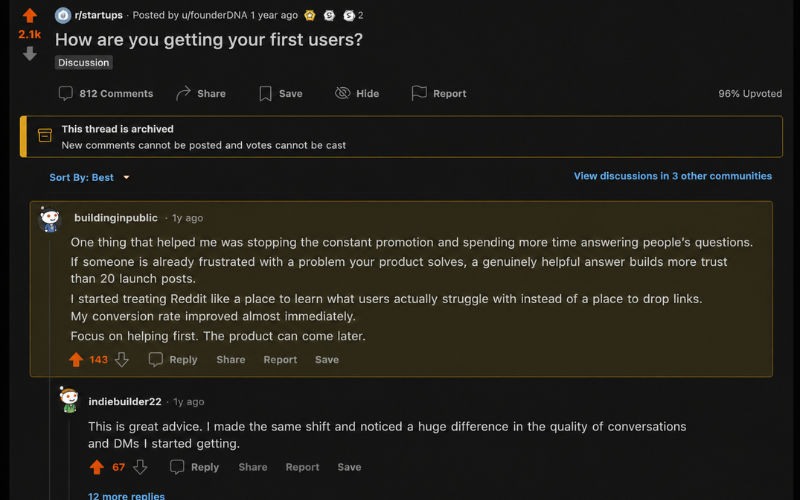 non-promotional Reddit comment