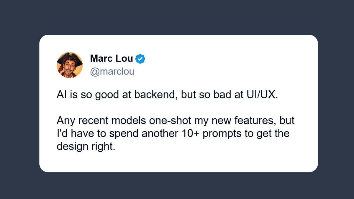 Marc Lou tweet noting that AI-generated apps in 2026 all look visually similar