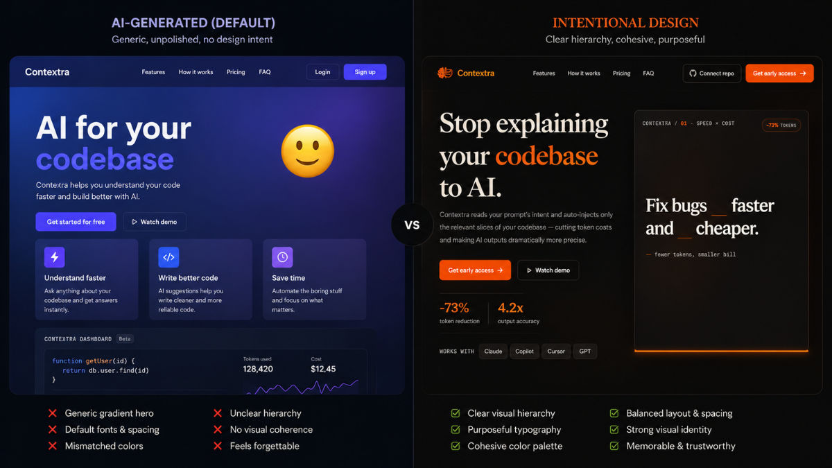Two versions of the same web app side by side showing how presentation changes user trust