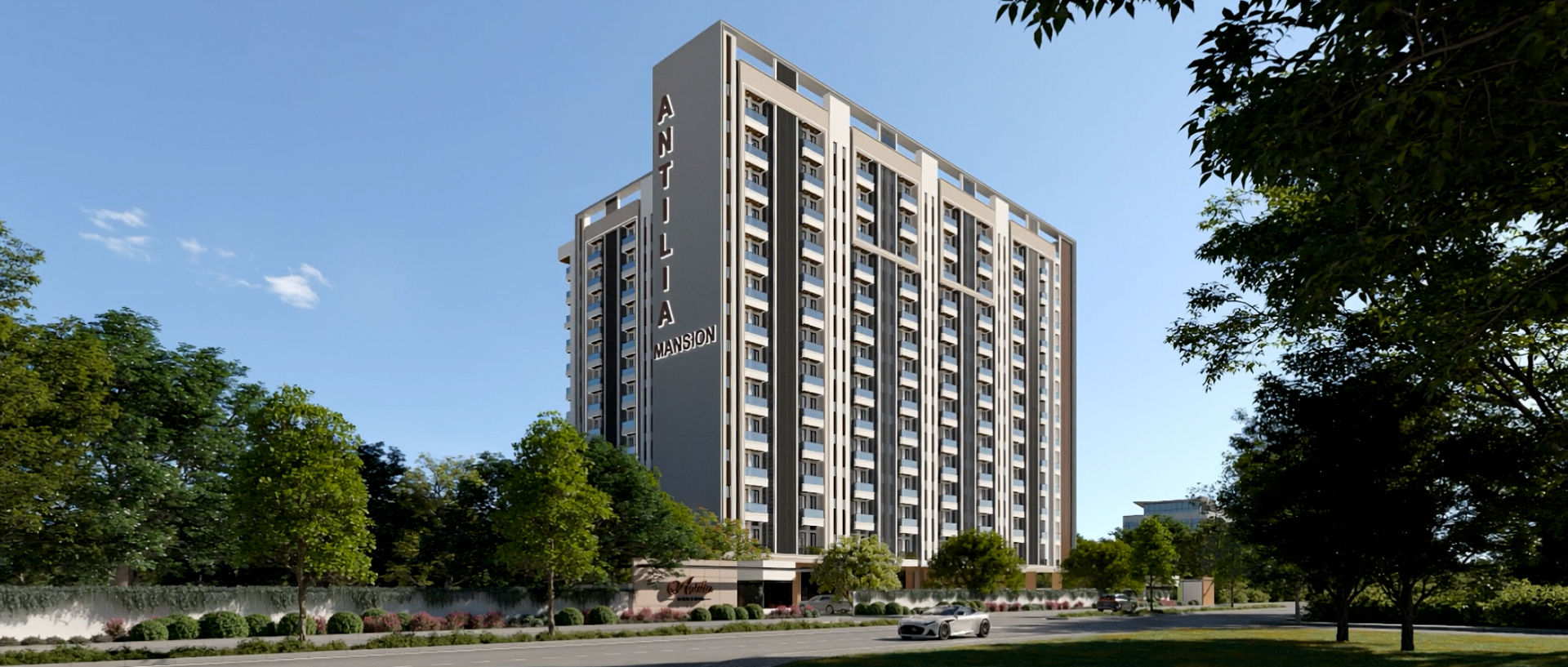 Antilia Mansion Luxury High-Rise Elevation — Jagatpura Jaipur — 3D Architectural Rendering in Jaipur by SQUAREI Studio