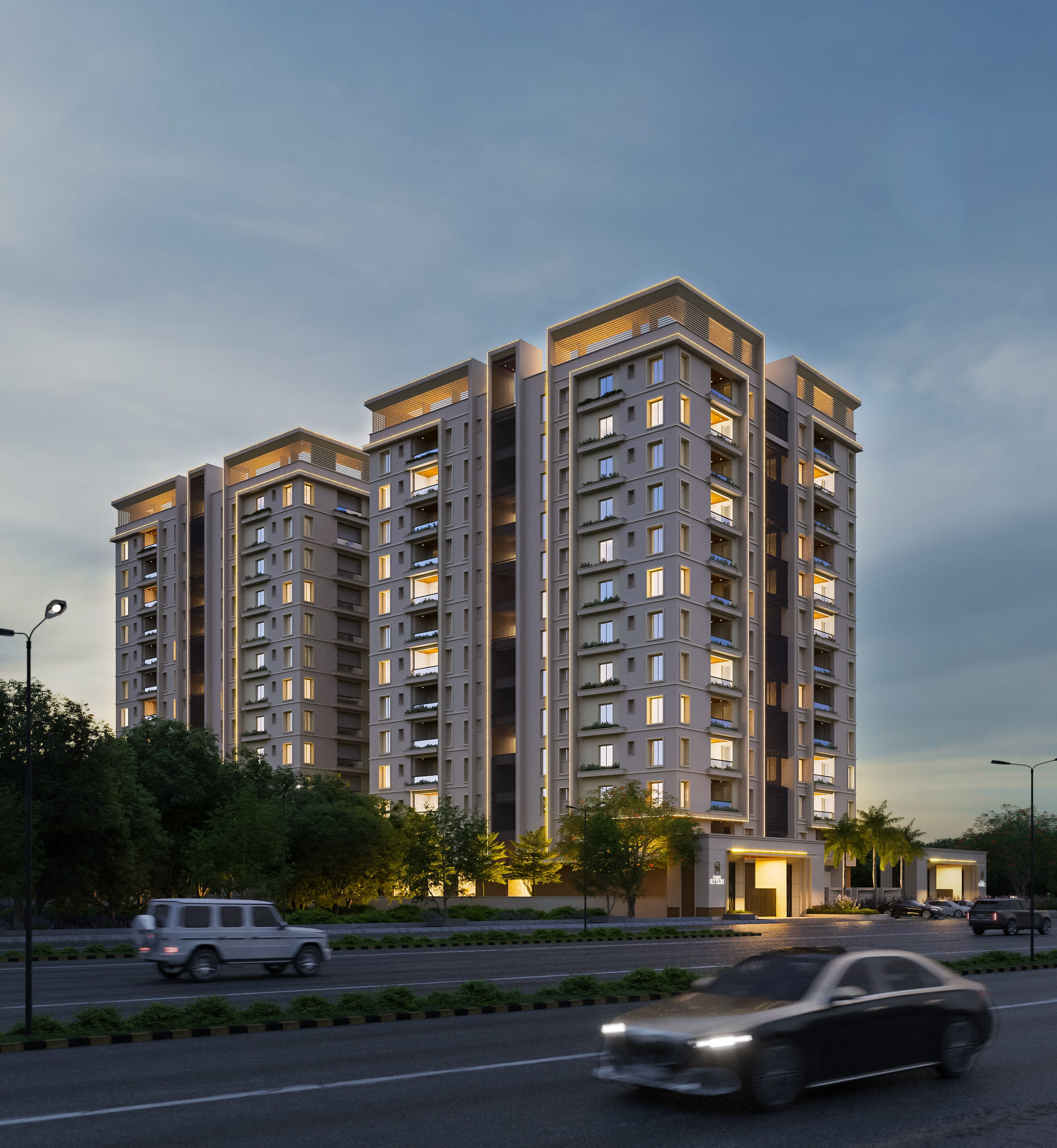 Saraswati Skylore High-Rise Residential Facade — Greater Noida — 3D Architectural Rendering in Greater Noida by SQUAREI Studio