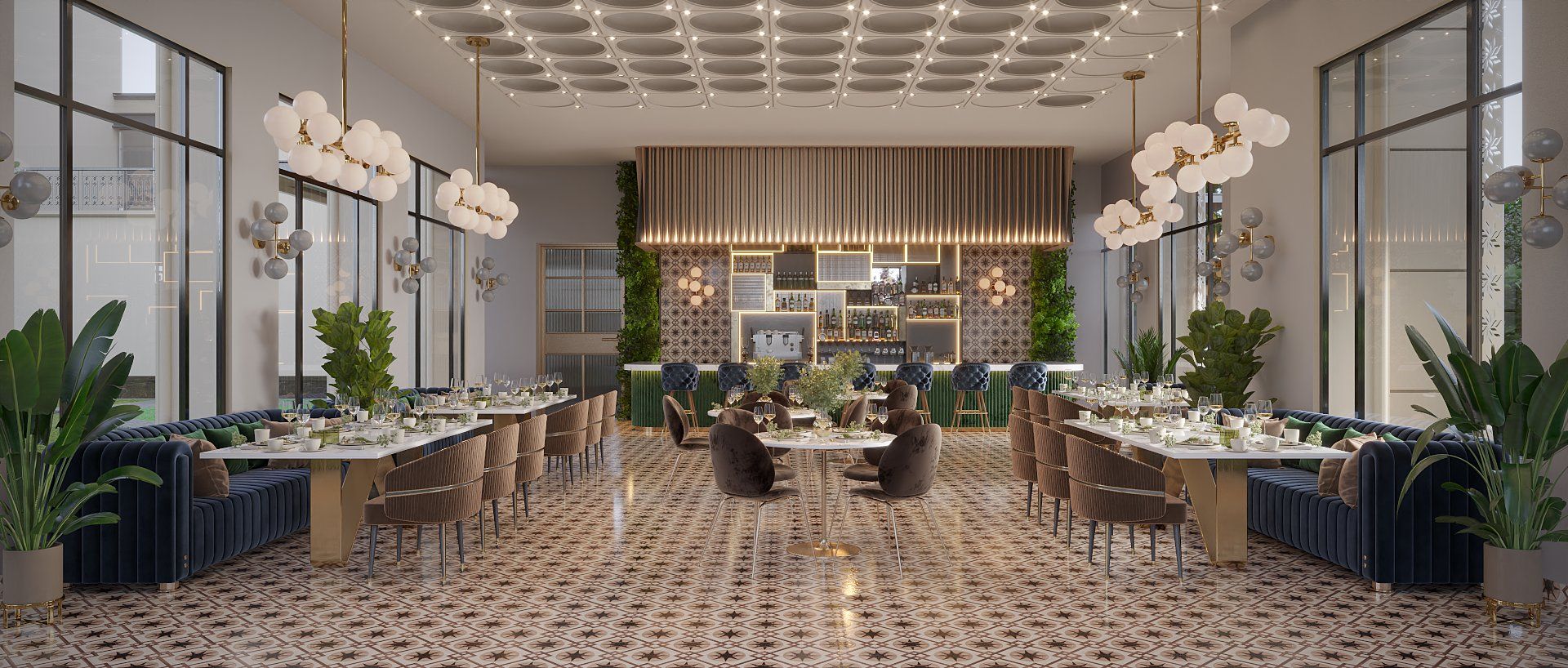Skyline Penthouse Fine Dining Lounge — Downtown Dubai — 3D Architectural Rendering in Dubai by SQUAREI Studio