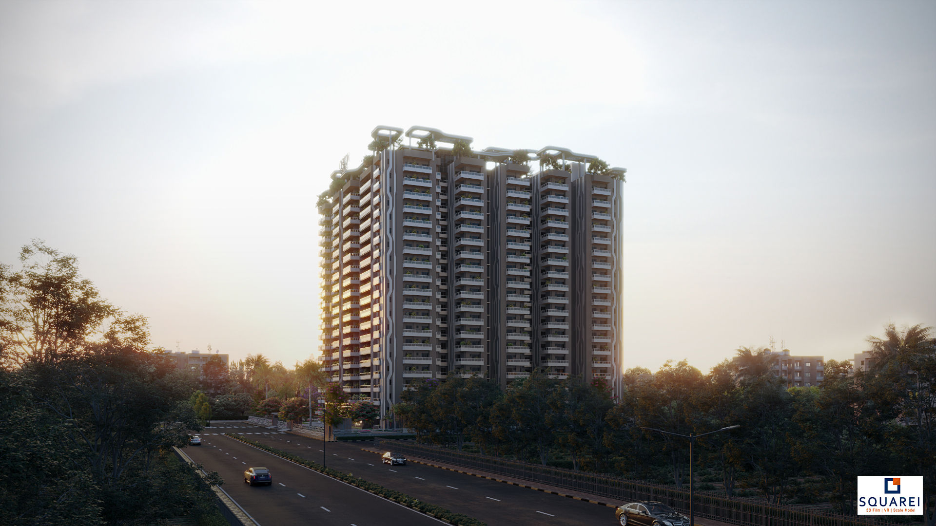Dwarka Expressway Integrated Mixed-Use Development Elevation — 3D Architectural Rendering in Delhi NCR by SQUAREI Studio