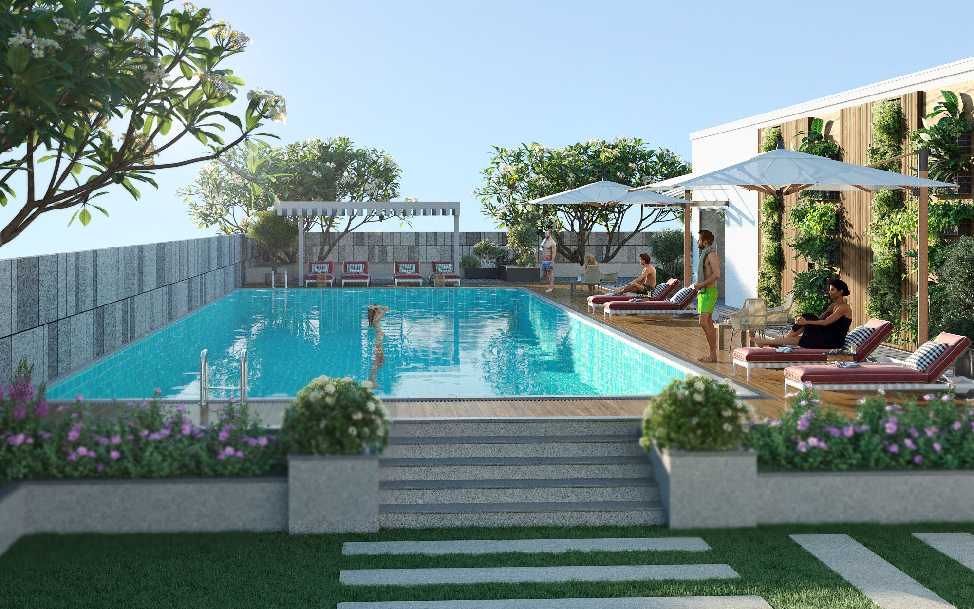 Luxury Rooftop Infinity Pool & Club Amenities — Greater Noida — 3D Architectural Rendering in Greater Noida by SQUAREI Studio