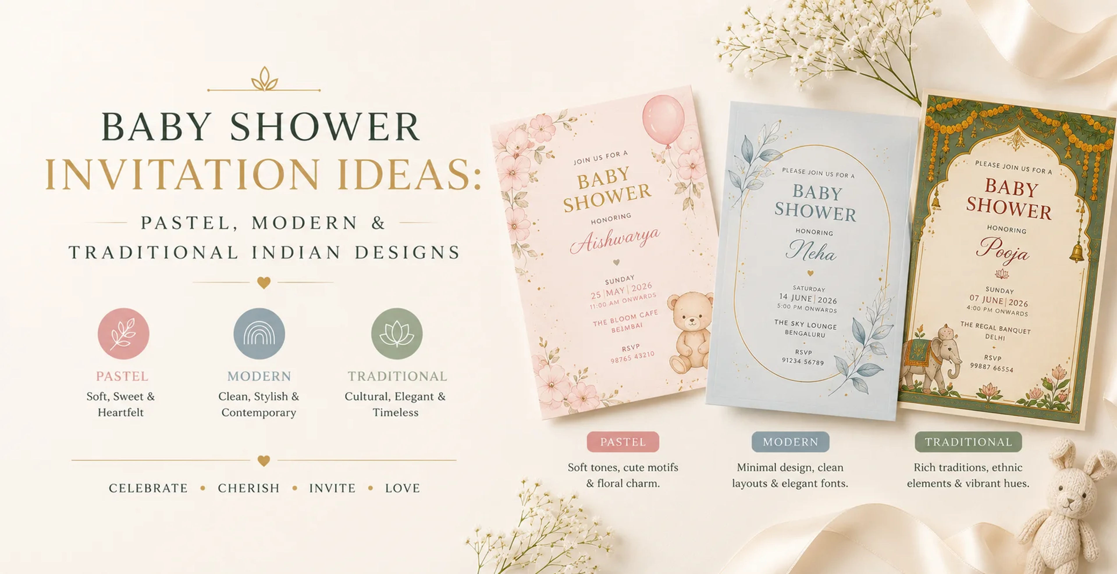 Baby Shower Invitation Ideas: Pastel, Modern & Traditional Indian Designs