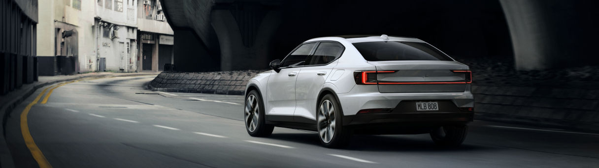 A white Polestar 2 in New Zealand