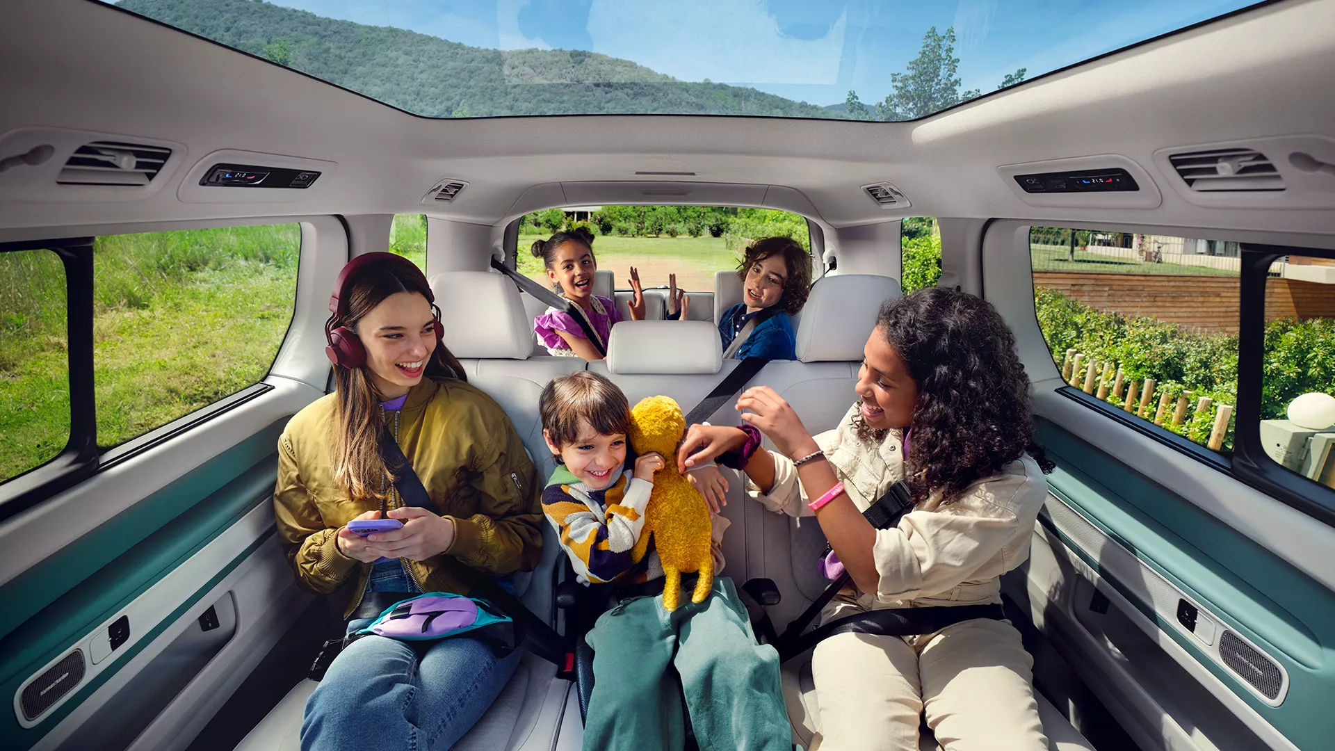 Family seated in ID buzz