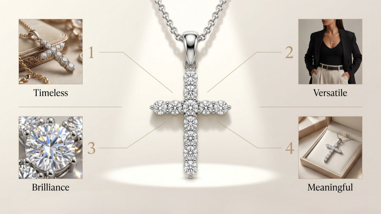 small round diamond cross pendant