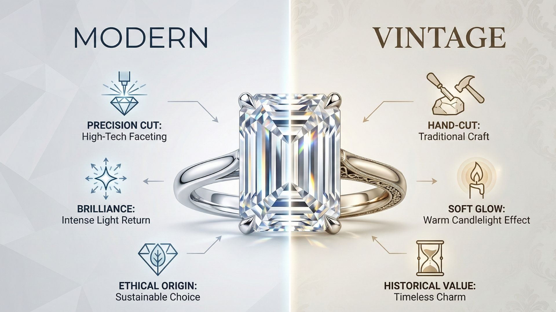 Modern vs Vintage Radiant Cut Engagement Rings
