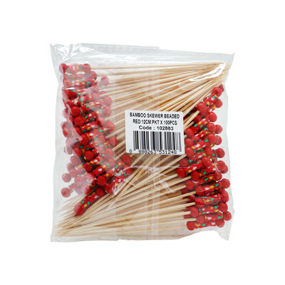 BAMBOO SKEWER RED BEADED 12CM 100PC