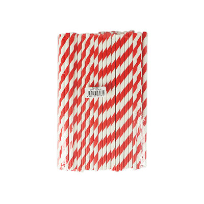 PAPER STRAW RED/WHITE 6X197MM 100PC