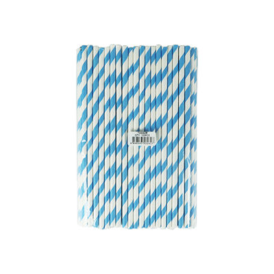 PAPER STRAW BLUE/WHITE 6X197MM 100PC