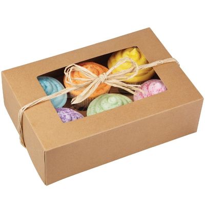 KRAFT CUPCAKE BOX 6CAV W WINDOW 415-0740 2PC