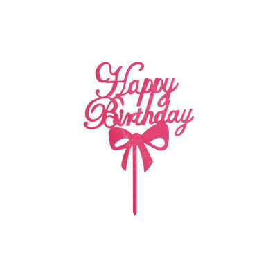 HAPPY BIRTHDAY ARCYLIC PICK PINK RIBBON