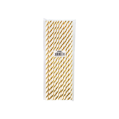 PAPER STRAW GOLD STRIPE 6X197MM 20PC