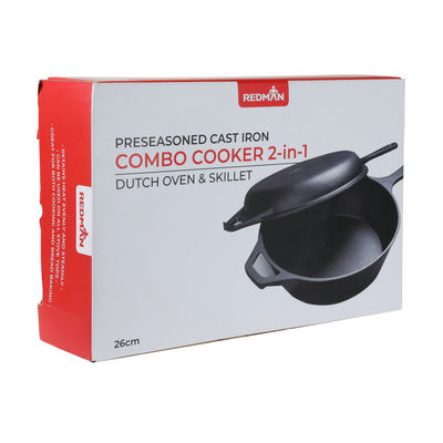26CM 2IN1 CAST IRON COMBO COOKER BLACK