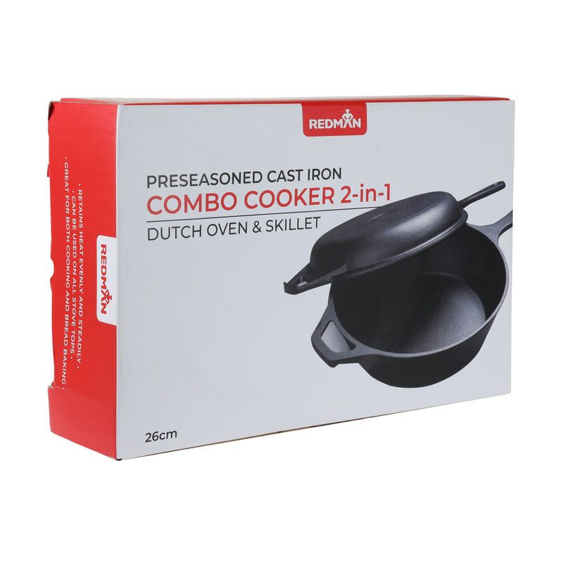 RedManShop  26CM 2IN1 CAST IRON COMBO COOKER BLACK