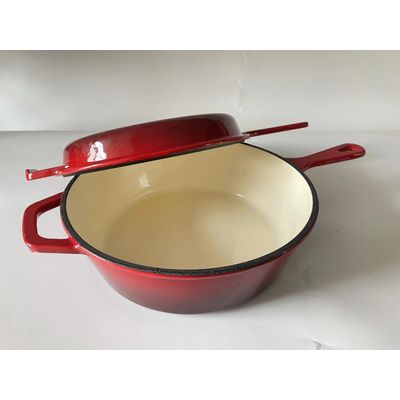 26CM 2IN1 ENAMEL CAST IRON COMBO COOKER RED