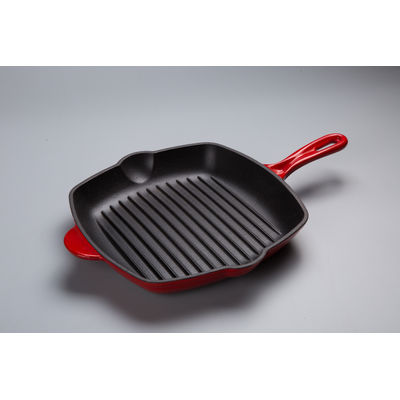 28CM SQUARE CAST IRON ENAMEL GRILL PAN RED