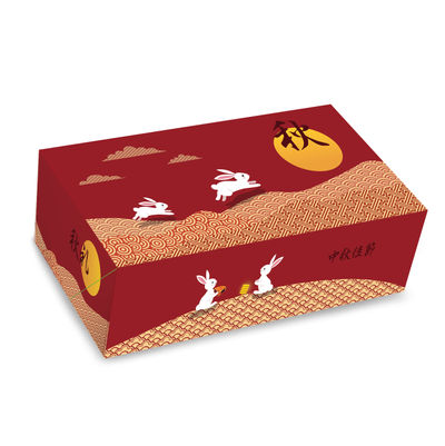 MOONCAKE BOX W TRAY 2S RED RUNNING BUNNY 5SET