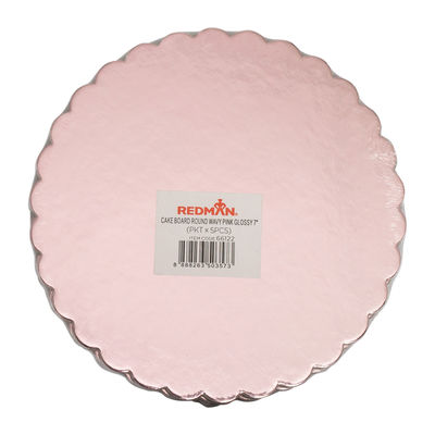 CAKEBOARD 7" ROUND WAVY PINK 5PCS