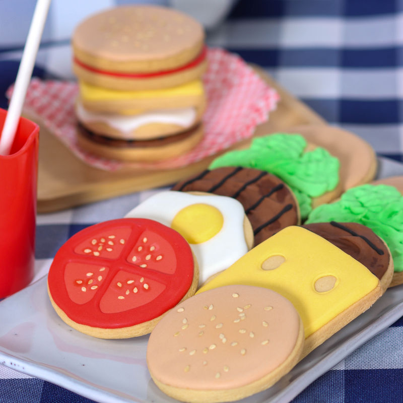 Royal Icing 3D Burger Cookies